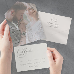 Minimales Foto Elfenbeinhochzeit All In One Einladung