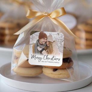 Minimales Foto Frohe Weihnachten Quadratischer Aufkleber