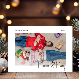 Minimales Foto Verheiratet und Schwarzes Script Feiertagskarte