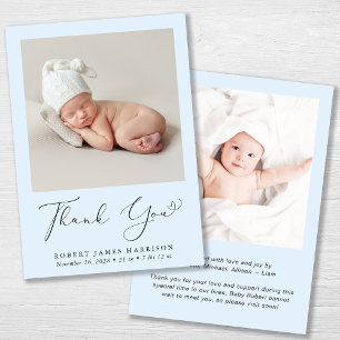 Minimales Foto Vielen Dank Baby Boy Birth Ankündigung
