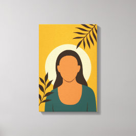 Minimales Frauenportrait mit Blätter Leinwanddruck