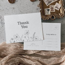 Minimales Gedämpftes Graues Wildblumen Danke Postkarte