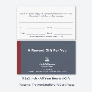 Minimales Geschenkgutachten für Personal Trainer Treuekarte