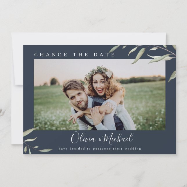 Minimales grünes Foto ändern das Datum Zurückgeste Einladung (Vorderseite)