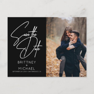 Minimales handgeschriebenes Foto schwarz Ankündigungspostkarte