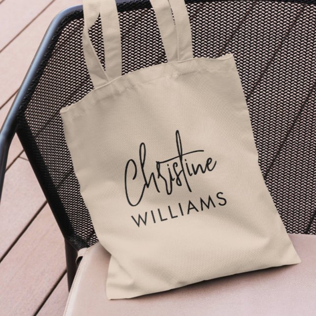 Minimales handgeschriebenes Skript für Signature M Tragetasche (ELEGANT SIGNATURE NAME AND SURNAME HANDWRITTEN CANVA BAG STILYSH MODERN FEMININE)