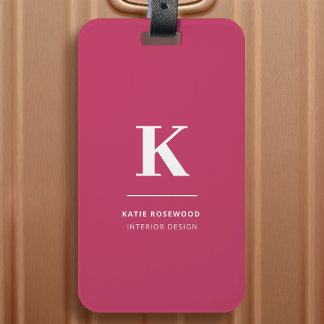 Minimales Hot Pink Modernes Typografisches Monogra Gepäckanhänger