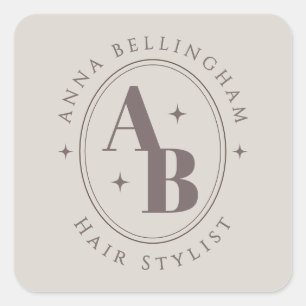 Minimales Modern Haar Stylist Name Abzeichen Monog Quadratischer Aufkleber