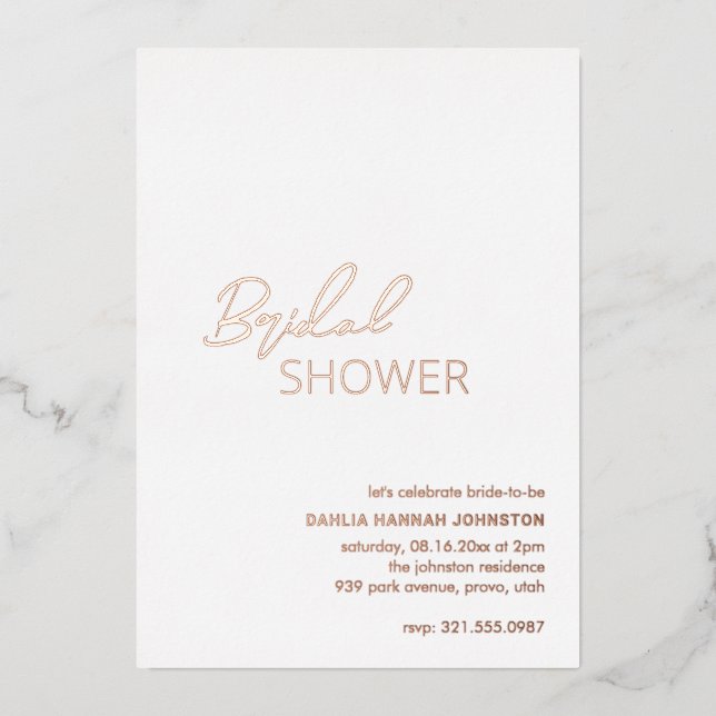 Minimales modernes Brautparty Folieneinladung (Vorderseite)