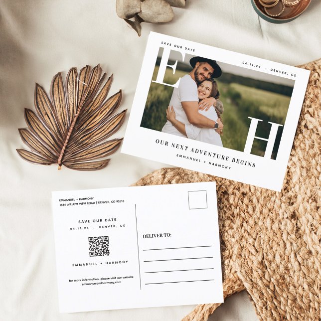 Minimales modernes, fett verheiratetes Monogramm-F Postkarte (Minimal Modern Bold Wedding Couple Monogram Photo Postcard)