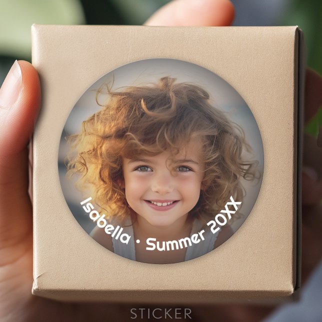 Minimales modernes Foto - Retro-Text - Persönlich Runder Aufkleber (Custom Sticker for Party Favors and Envelopes)