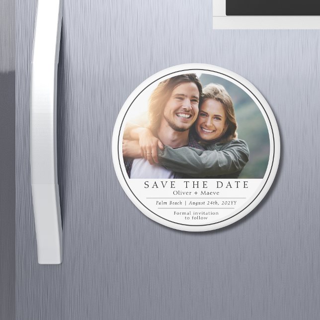 Minimales modernes Foto Save the Date Schwarz-weiß Magnet (Von Creator hochgeladen)