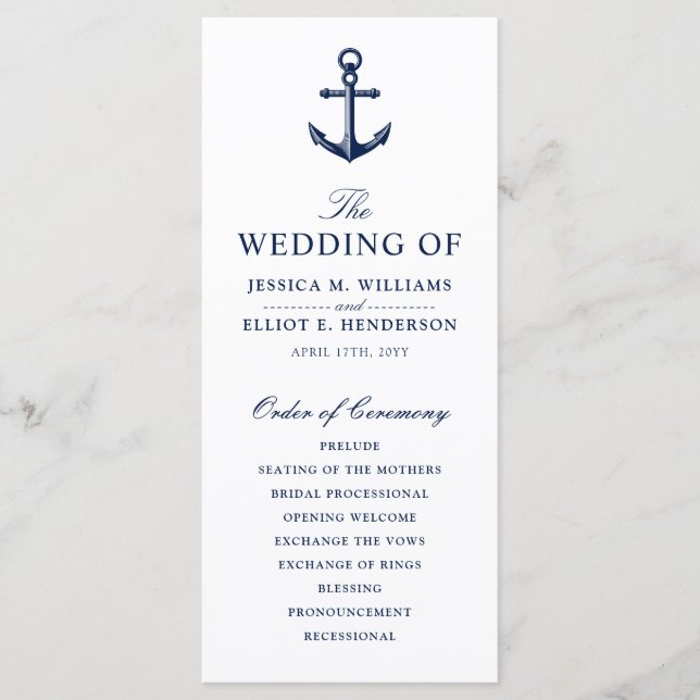 Minimales Nautical Wedding Programm (Vorderseite)