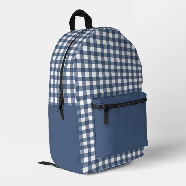 Minimales Navy Blau und Weiß Kariertes Muster Bedruckter Rucksack (Rückseitige Ecke links)