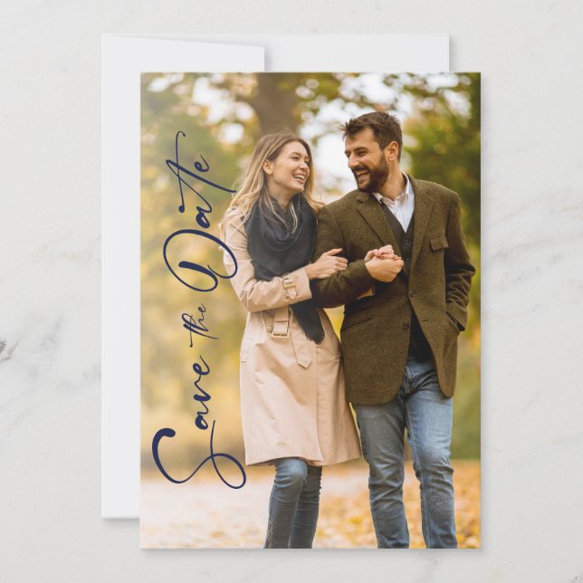Minimales Navy-Foto-Hochzeit speichern Sie die Dat Save The Date (Vorderseite)