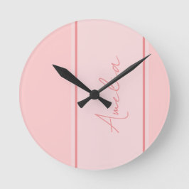 Minimales Personalisiertes Pink-Skript Runde Wanduhr