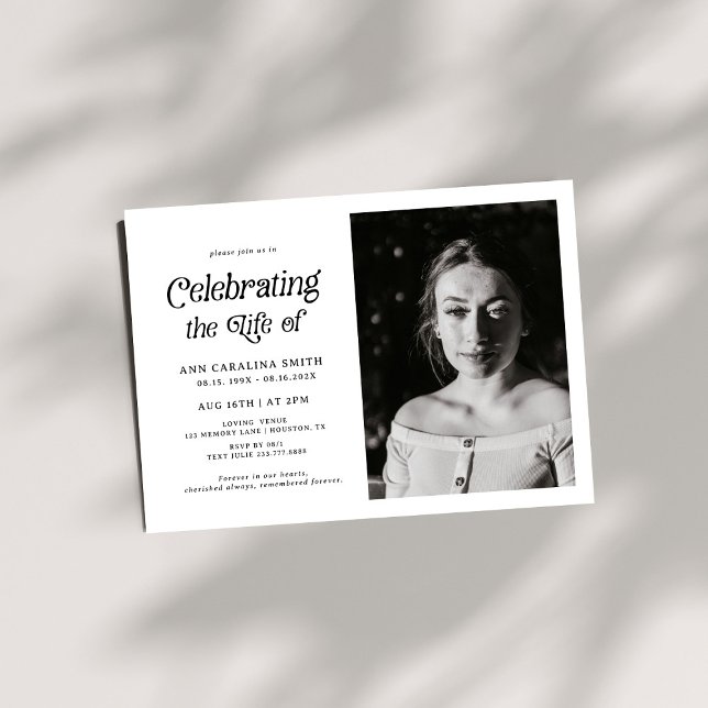 Minimales Retro-Bestattungs-Foto feiert das Leben Einladung (Von Creator hochgeladen)