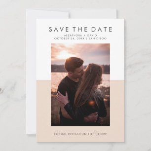 Minimales Rosa und Weißes Foto Save the Date
