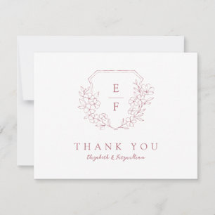 Minimales Rose Gold Cherry Blossom Monogramm Wappe Dankeskarte