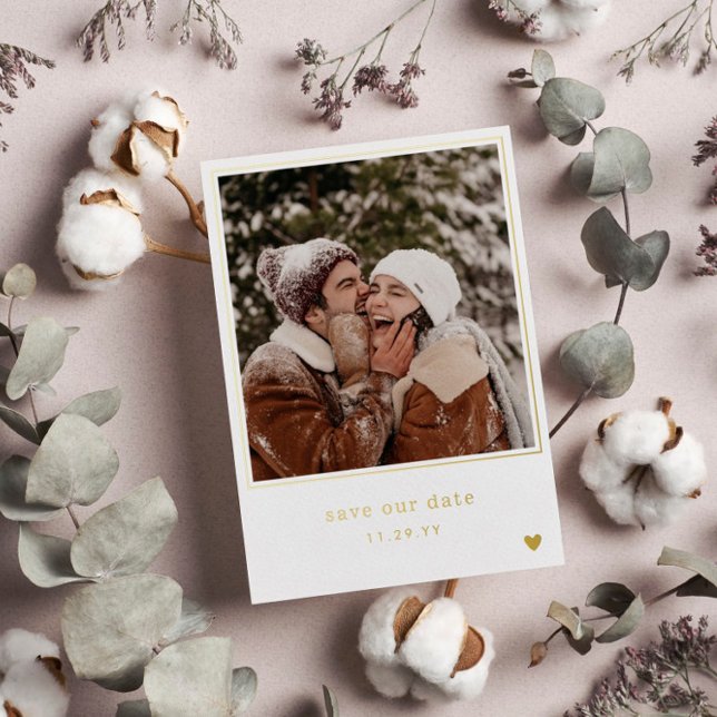 Minimales Schriftart-Schreibmaschine Gold-Herz-Fot Folieneinladung (Von Creator hochgeladen)