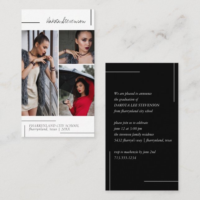 Minimales Schwarz-Weiß-Abschluss-Foto Visitenkarte (Vorne/Hinten)