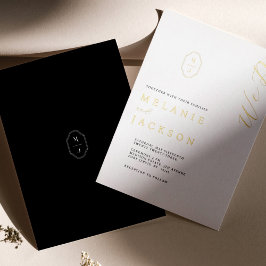 Minimales Schwarz-Weiß-Personalisiertes Monogramm- Folieneinladung
