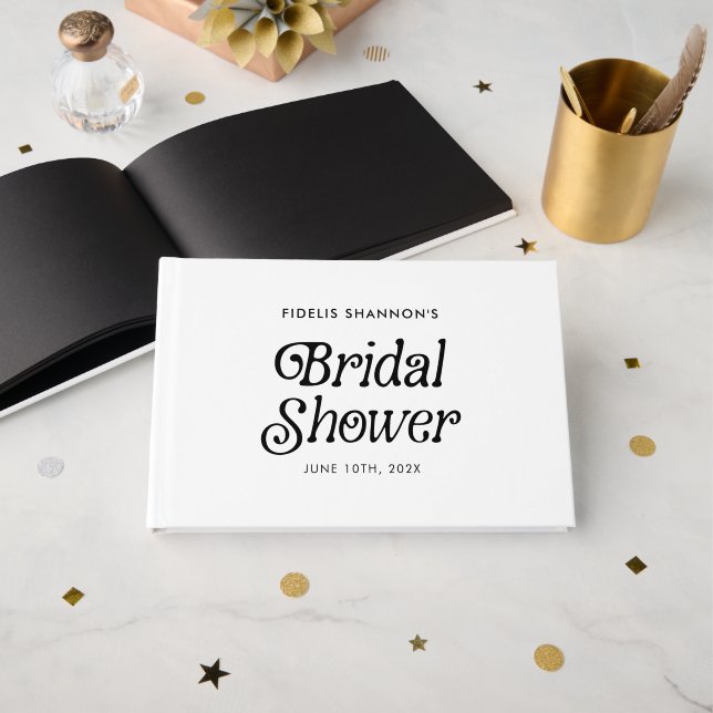 Minimales Schwarz-Weiß-Retro-Brautparty Gästebuch (Vorderseite Offen)