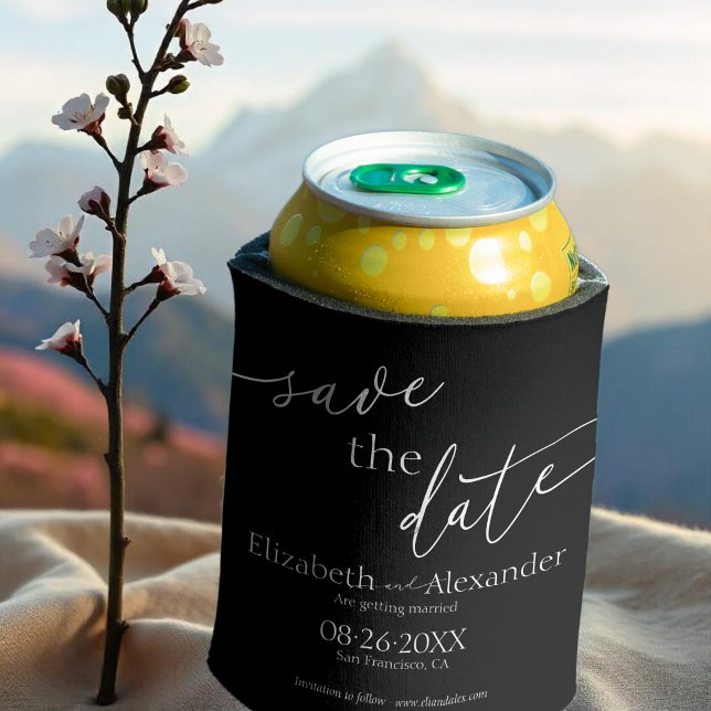 Minimales Schwarz-Weiß-Skript Save the Date Extrav Dosenkühler (Von Creator hochgeladen)