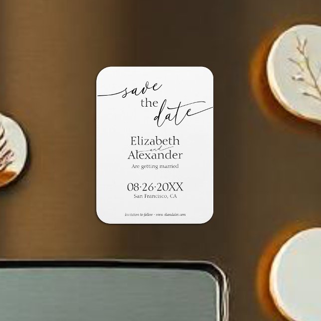 Minimales Schwarz-Weiß-Skript Save the Date Extrav Magnet (Von Creator hochgeladen)