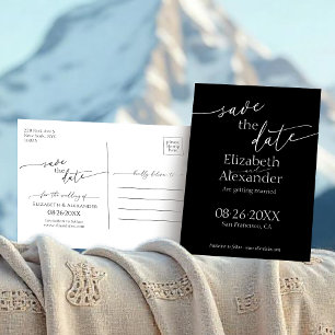 Minimales Schwarz-Weiß-Skript Save the Date Extrav Postkarte