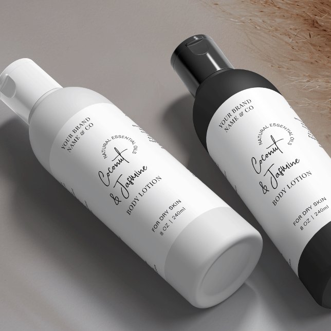 Minimales Schwarz-weißes 8 OZ Cosmo-Sprühflaschen- (Minimalist modern cosmetic bottle wrapper label with fully editable text and colors)