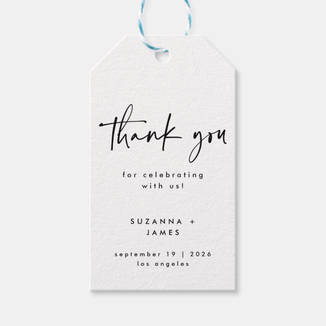 Minimales Schwarz-weißes geometrisches Handgeschri Geschenkanhänger (Vorderseite)