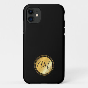 Minimales schwarzes, rundes goldenes Rahmen Monogr Case-Mate iPhone Hülle