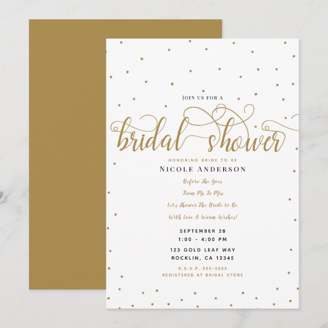 Minimales Script-Brautparty für Gold und Weiß Einladung (Vorne/Hinten)