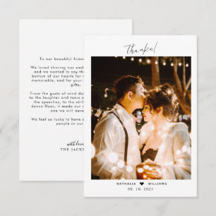 Minimales Script-Herz mit Foto-Hochzeit Dankeskarte