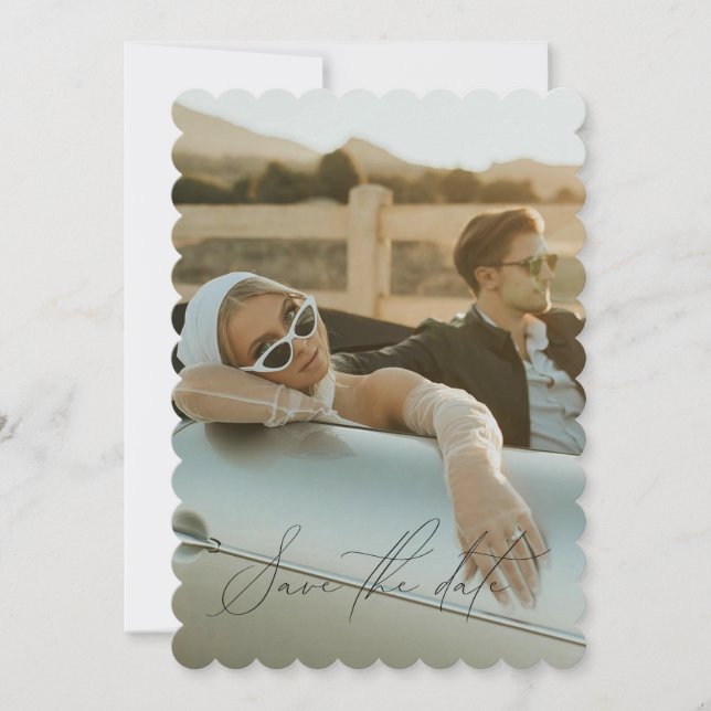 Minimales Script-Vollständiges Foto Save the Date Einladung (Vorderseite)