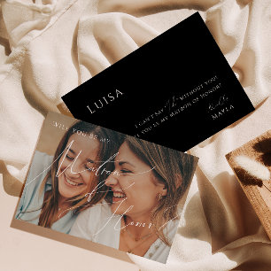 Minimales Skript   Black Faded Foto Matron of Ehre Einladung