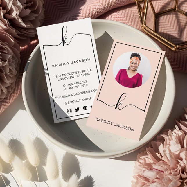 Minimales stylisches Script Monogram Frame Circle  Visitenkarte (Minimal Stylish Script Monogram Frame Circle Photo Business Card)