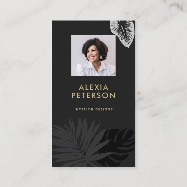 Minimales Tropical Modern Corporate Black Gold Fot Visitenkarte (Vorderseite)