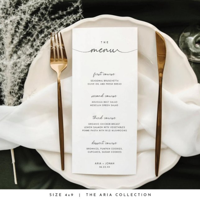 Minimales und schicke Schwarz-Weiß-Hochzeitsmenü Menükarte (Minimalist Wedding Menu Template Modern Script Wedding Dinner Menu Printable Digital Download)