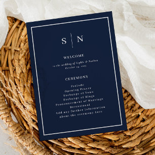 Minimales und schicker Navy Blau mit Grenzhochzeit Programm