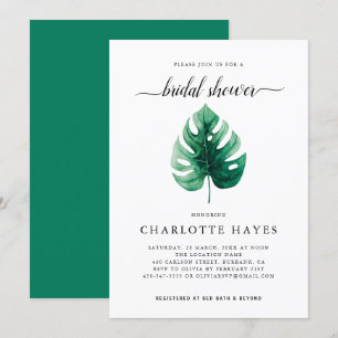 Minimales Watercolor Green Leaf Brautparty Einladung