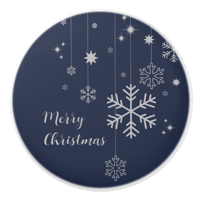 Minimales Weihnachtsdesign mit Schneeflocken Keramikknauf (Vorderseite)