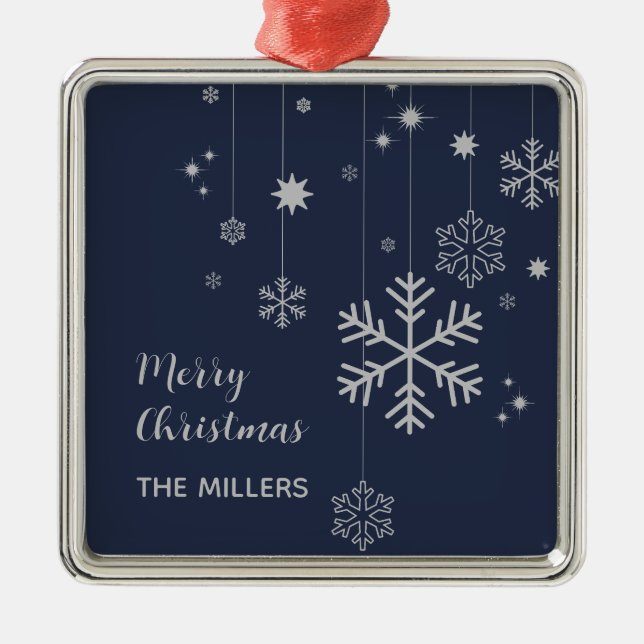 Minimales Weihnachtsdesign mit Schneeflocken Ornament Aus Metall (Vorne)