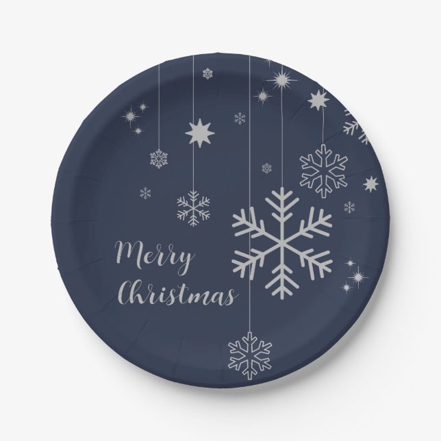 Minimales Weihnachtsdesign mit Schneeflocken Pappteller (Vorderseite)