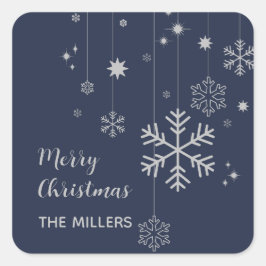 Minimales Weihnachtsdesign mit Schneeflocken Quadratischer Aufkleber