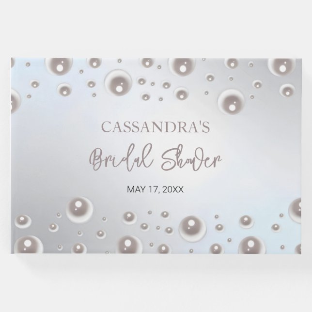 Minimales weißes Perlsilber-Brautparty Gästebuch (Vorderseite)
