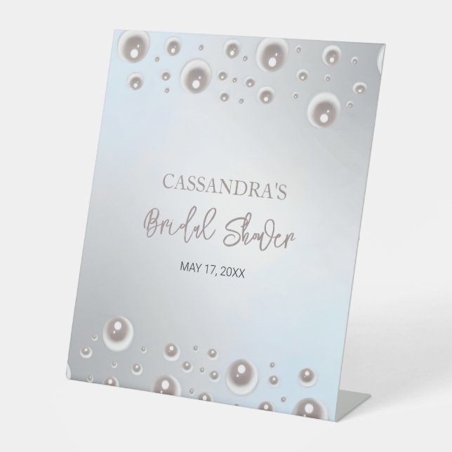 Minimales weißes Perlsilber-Brautparty Sockelschild (Vorderseite)