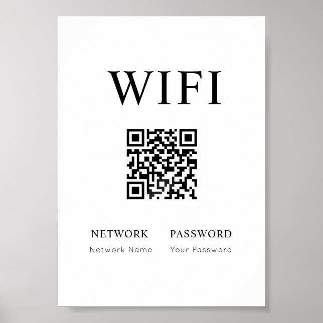 Minimales Wifi-Passwort-Zeichen mit QR-Code-Plakat Poster (Vorne)