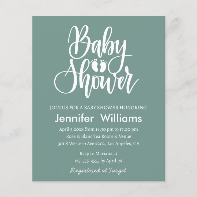 Minimalgrüne, weiße Babydusche Flyer (Vorne)
